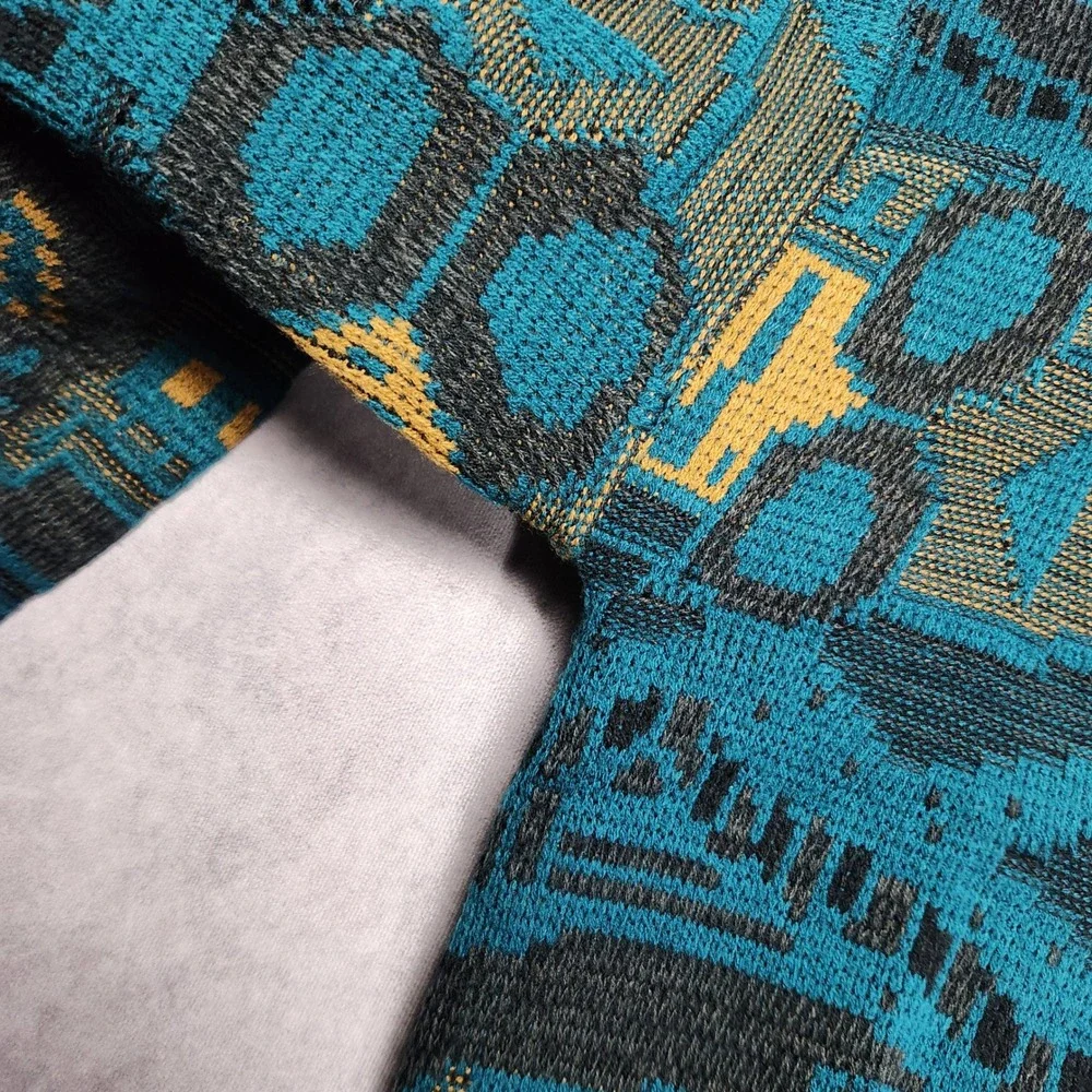 Saturdays Mens Vintage Teal Black Gold Geometric Pattern Knit Sweater size Large